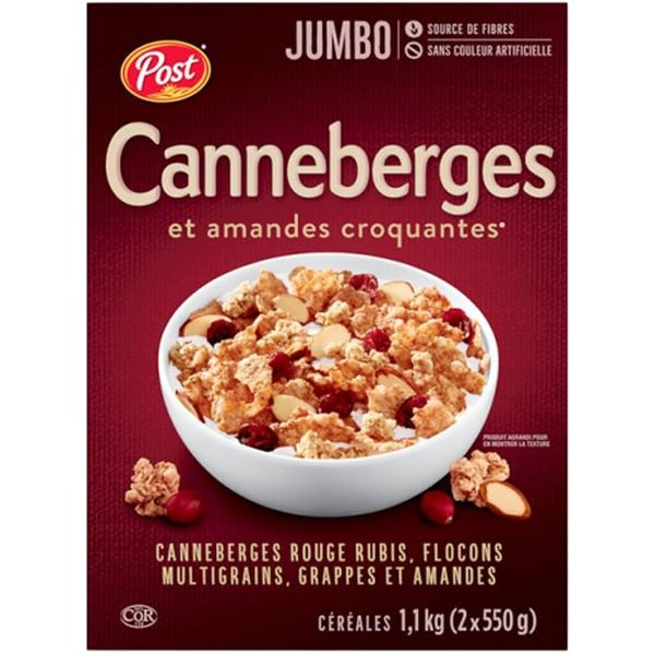 NEW 2 X 550G POST JUMBO CRANBERRY ALMOND CRUNCH