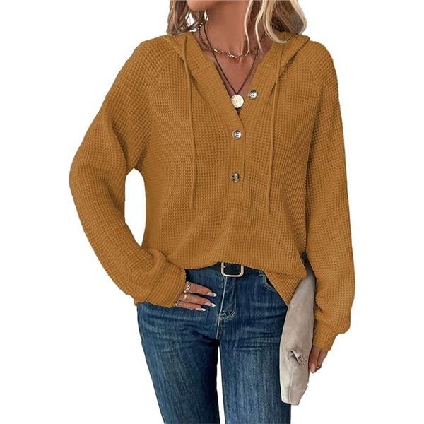 NEW RIROW WAFFLE HOODED LONG SLEEVE CARAMEL SZ XL