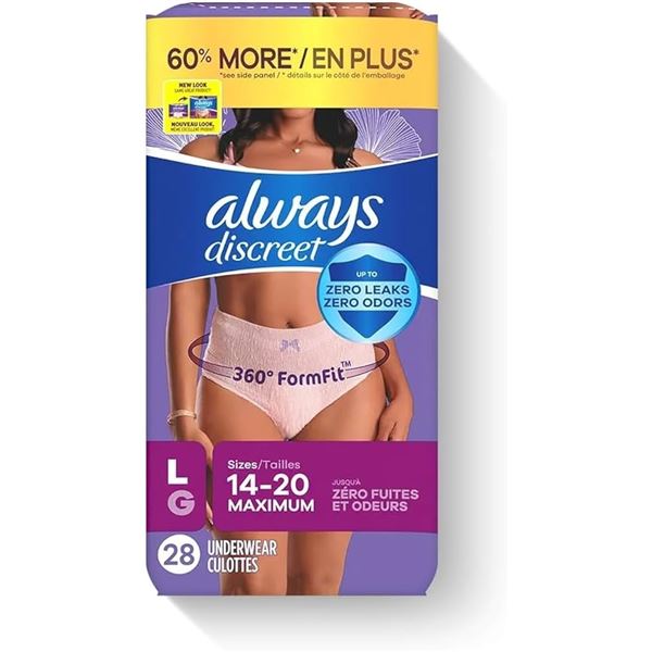 NEW 28 UNDERWEAR ALWAYS DISCREET LARGE