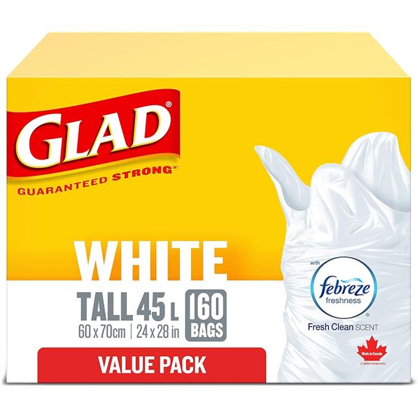 NEW 160 PACK OF GLAD 45L TALL WHITE GARBAGE BAGS