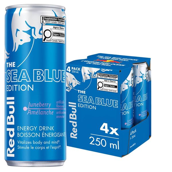 NEW 4 X 250ML RED BULL SEA BLUE