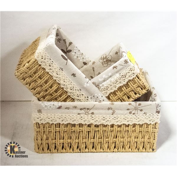 BRAND NEW SET OF 3 ROPE WOVEN TIDY STORAGE BASKETS