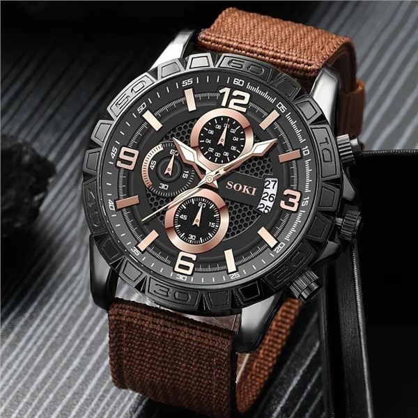 NEW 4 PC BROWN WATCH SET WITH DATE IN BOX