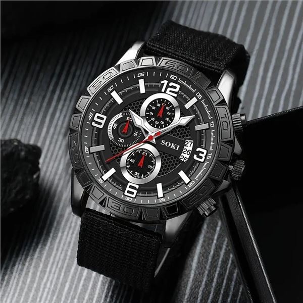 NEW 4 PC BLACK WATCH SET WITH DATE IN BOX