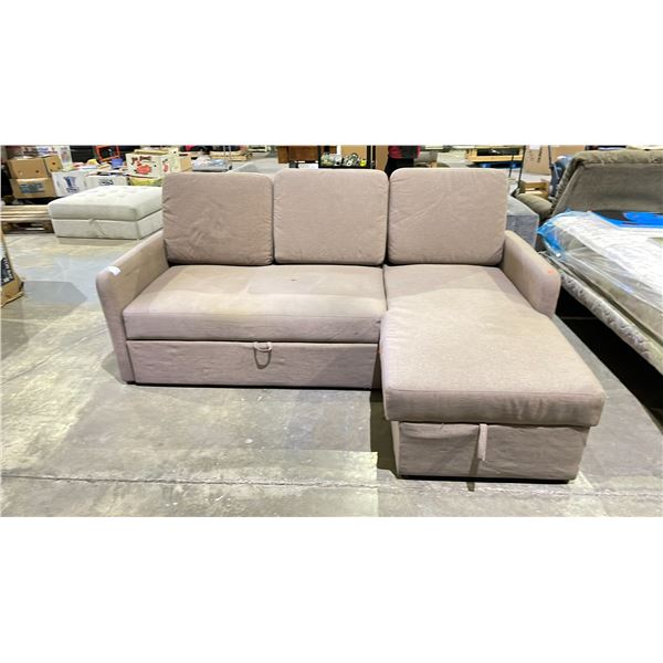 2-PC FABRIC SECTIONAL SOFA BED WITH CHAISE & STORAGE (CLEANING REQUIRED)
