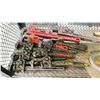 Image 2 : SHELF OF ASSORTED TOOLS INCLUDING; PRY BAR, PIPE WRENCHES, MONKEY WRENCHES & MORE