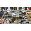Image 2 : SHELF OF ASSORTED TOOLS INCLUDING; LARGE WRENCHES, CORDLESS DRILL, SHOP LIGHT & MORE