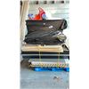 Image 1 : PALLET OF ASSORTED ITEMS INCLUDING; SLAT WALL PANELS, 4 WHEEL DOLLY, KIDS RIDE-ON CAR & MORE