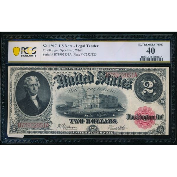 1917 $2 Legal Tender Note PCGS 40