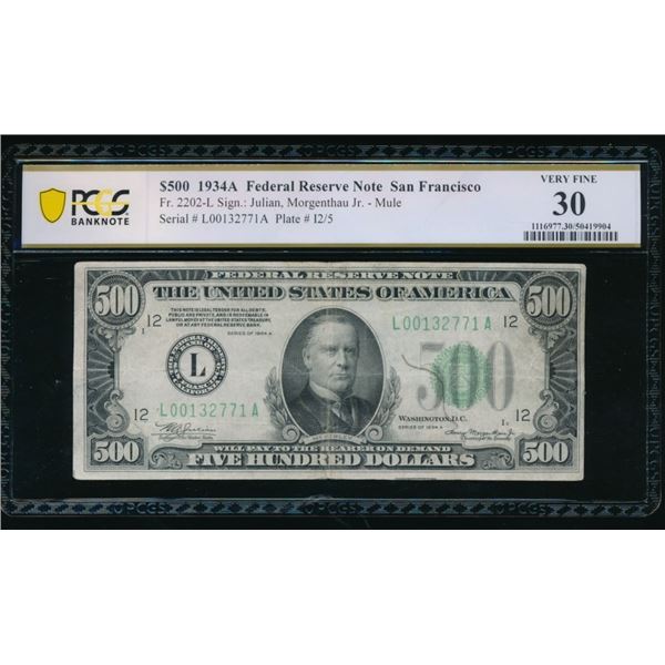 1934A $500 San Francisco FRN PCGS 30