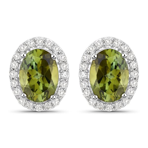 14KT White Gold 1.92ctw Green Tourmaline and White Diamond Earrings