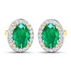 Image 2 : 14KT Yellow Gold 1.12ctw Zambian Emerald and Diamond Earrings