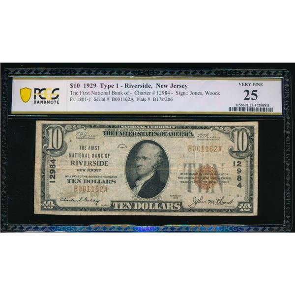 1929 $10 Riverside NJ National PCGS 25