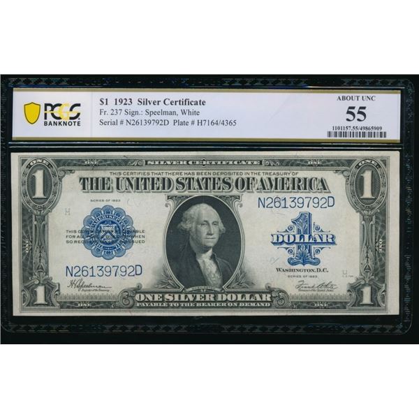 1923 $1 Silver Certificate PCGS 55