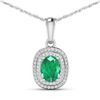 14KT White Gold 1.00ct Emerald and Diamond Pendant with Chain