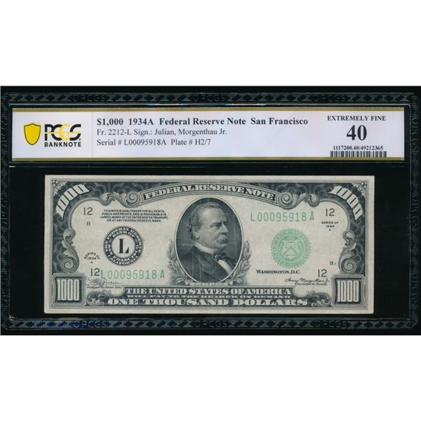 1934A $1000 San Francisco FRN PCGS 40