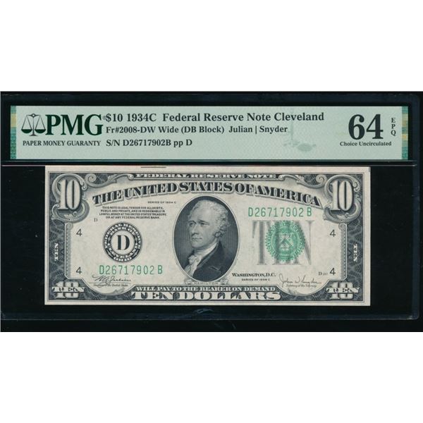 1934C $10 Cleveland FRN PMG 64EPQ