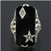 Image 6 : Antique Art Deco 14K Gold Black Onyx & Diamond Masonic Star Long Dinner Ring