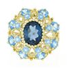 Image 4 : 10k Yellow Gold Large Oval Round Blue Stone Open Work Domed Tiered Cluster Ring