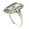Image 1 : Antique Art Deco 14K White Gold Camphor Glass Diamond Filigree Engraved Ring