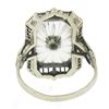 Image 3 : Antique Art Deco 14K White Gold Camphor Glass Diamond Filigree Engraved Ring