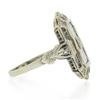 Image 4 : Antique Art Deco 14K White Gold Camphor Glass Diamond Filigree Engraved Ring