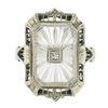 Image 5 : Antique Art Deco 14K White Gold Camphor Glass Diamond Filigree Engraved Ring