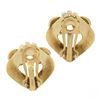 Image 2 : Vintage Retro 14K Gold & Platinum w/ Diamond Grooved Fluted Clip On Earrings