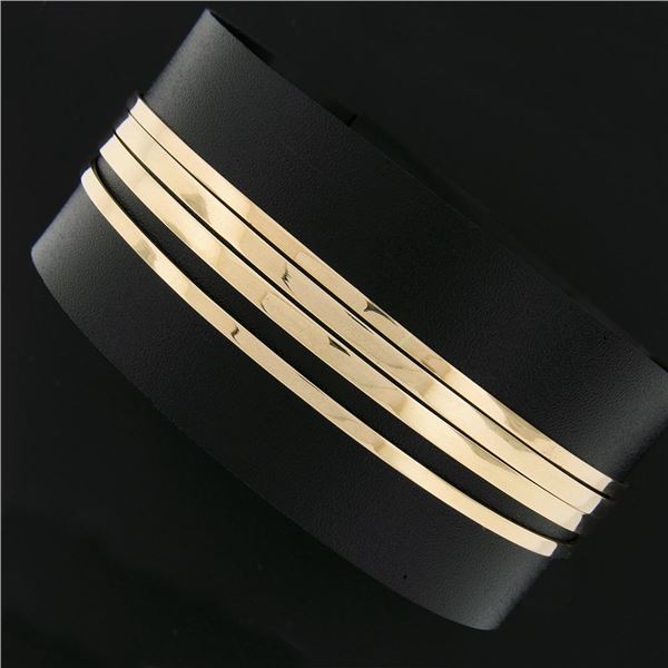 (4) 14k Yellow Gold 8.5" Plain Polished Narrow Slip On Stack Bangle Bracelet Set