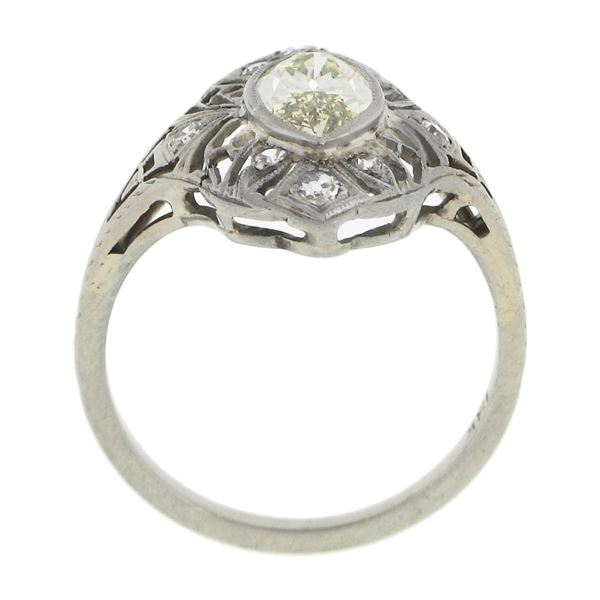 Antique Deco 18k Gold GIA Bezel Marquise Diamond Filigree Engagement Dinner Ring