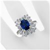 Image 4 : Vintage Platinum 3.43 ctw AGL Cushion Sapphire & Diamond Ballerina Cocktail Ring