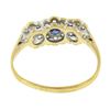 Image 6 : Vintage British 9k Gold Round White & Blue Cubic Zirconia 3 Flower Cluster Ring