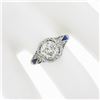 Image 4 : Antique Art Deco Platinum GIA European Diamond Sapphire Filigree Engagement Ring