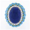 Image 4 : Vintage 14k Gold Cabochon Lapis Turquoise Bead & Diamond Textured Cocktail Ring