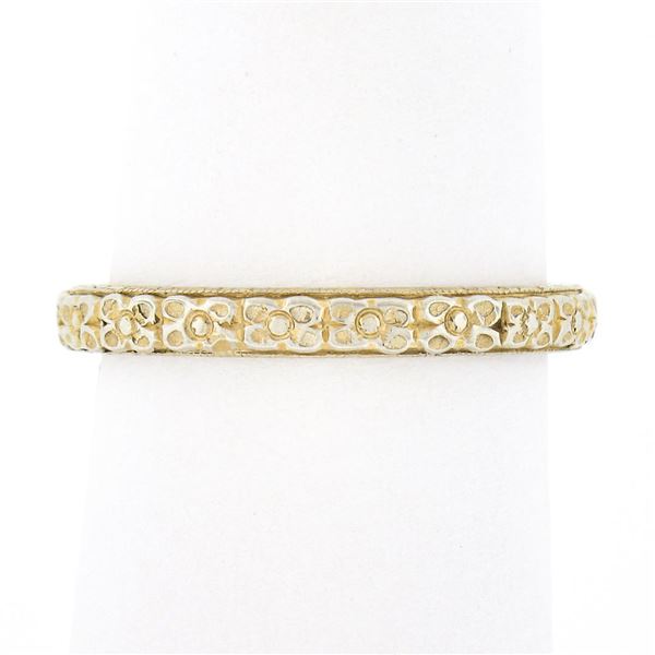 Antique 18k Yellow Gold Detailed Floral & Wavy Work Eternity Stack Band Ring