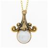 Image 3 : Antique Art Nouveau 14K Gold Cabochon Moonstone Scroll Petite Pendant & Chain