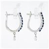 Image 4 : NEW 14k White Gold 1.02 ctw Prong Sapphire Bezel Diamond Dangle Drop Hoop Earrin