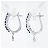 Image 5 : NEW 14k White Gold 1.02 ctw Prong Sapphire Bezel Diamond Dangle Drop Hoop Earrin