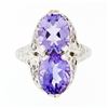 Image 4 : Antique Art Deco 14k White Gold Dual Purple Amethyst Etched Filigree Bypass Ring