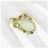 Image 4 : Vintage 18k Gold GIA Pear Cabochon Opal w/ Diamond & Emerald Bark Textured Ring