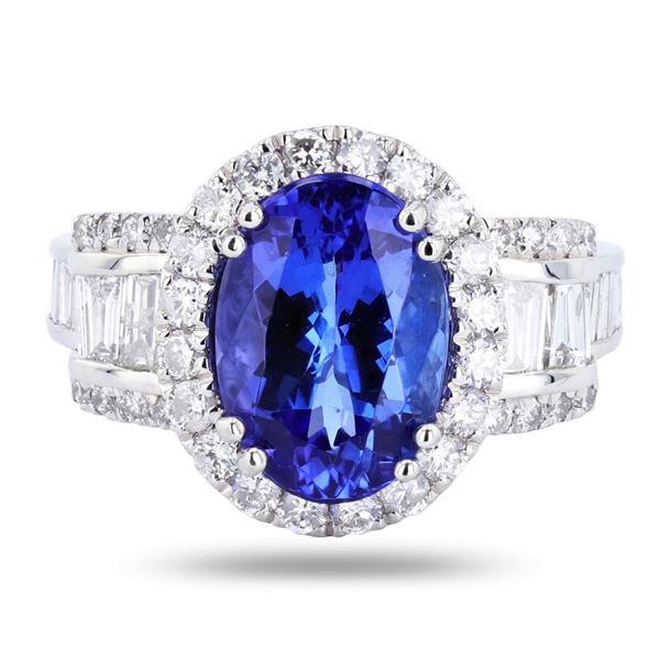 4.02 ctw Tanzanite and 1.59 ctw Diamond Platinum Ring