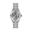 Image 2 : Rolex Ladies Stainless Steel Slate Gray Diamond And Emerald Date Wristwatch 26MM