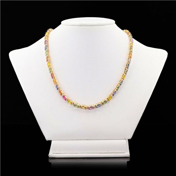 35.71 ctw MultiColor Sapphire and 1.65 ctw Diamond 14K Yellow Gold Necklace
