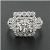 Image 2 : Antique Art Deco Platinum 1.74 ctw Euro Diamond Solitaire & Halo Engagement Ring