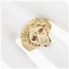 Image 7 : Vintage 14k Yellow Gold Diamond & Ruby Eyes Detailed Textured 3D Lion Head Ring