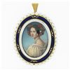 Image 1 : Vintage 18k Gold Oval Painted Portrait Diamond Enamel Pearl Frame Brooch Pendant