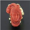 Image 4 : Large Vintage 14K Gold GIA NO DYE Coral Carved Lady Face Cameo Statement Ring