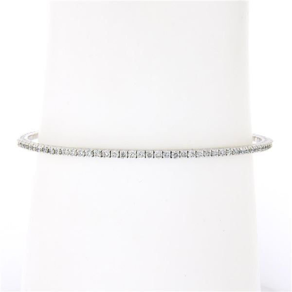 NEW 14k White Gold 0.90 ctw Round Diamond 6.25" Flexible Stackable Bangle Bracel