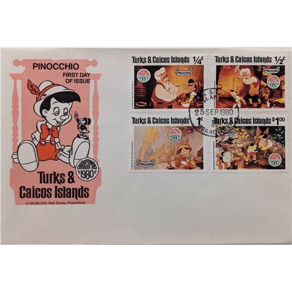 Turks & Caicos 1980 Pinocchio Souvenir First Day Cover