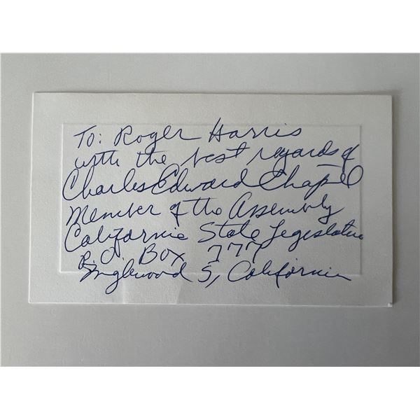 Charles Edward Chapel signed note